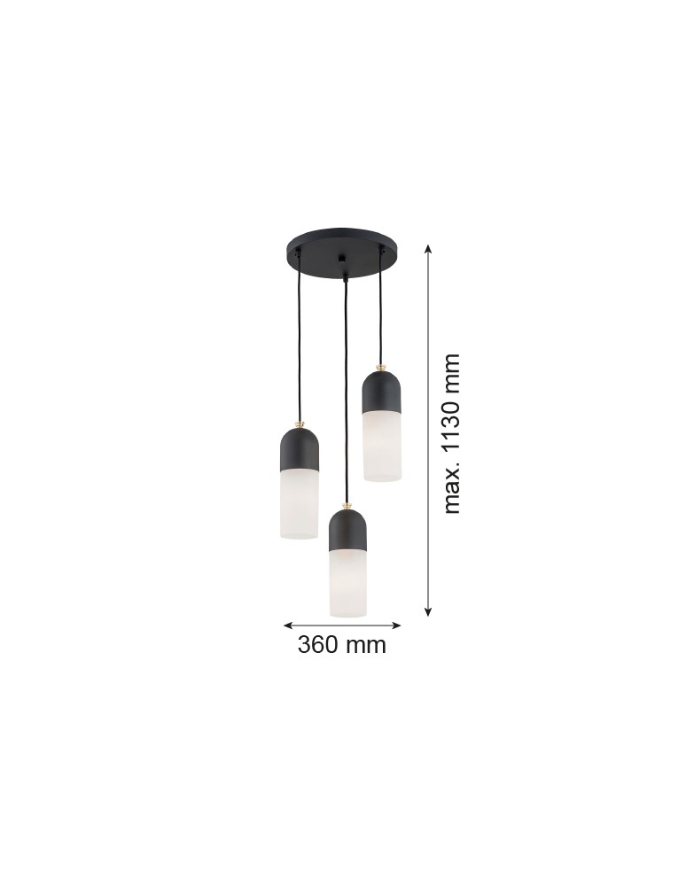 Argon BURGOS lampa wisząca 3 pł. okrągła podsufitka 3x15W (max) opal mat czarny struktura 1467