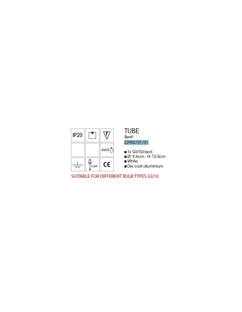 Lucide TUBE Spot Biały Okrągły 1xGU10 22952/01/31 Sufitowa