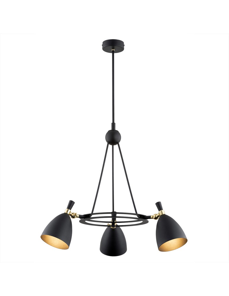 Argon CHARLOTTE żyrandol 3 pł. 3x15W (max) czarny struktura elementy mosiądzowane 6149