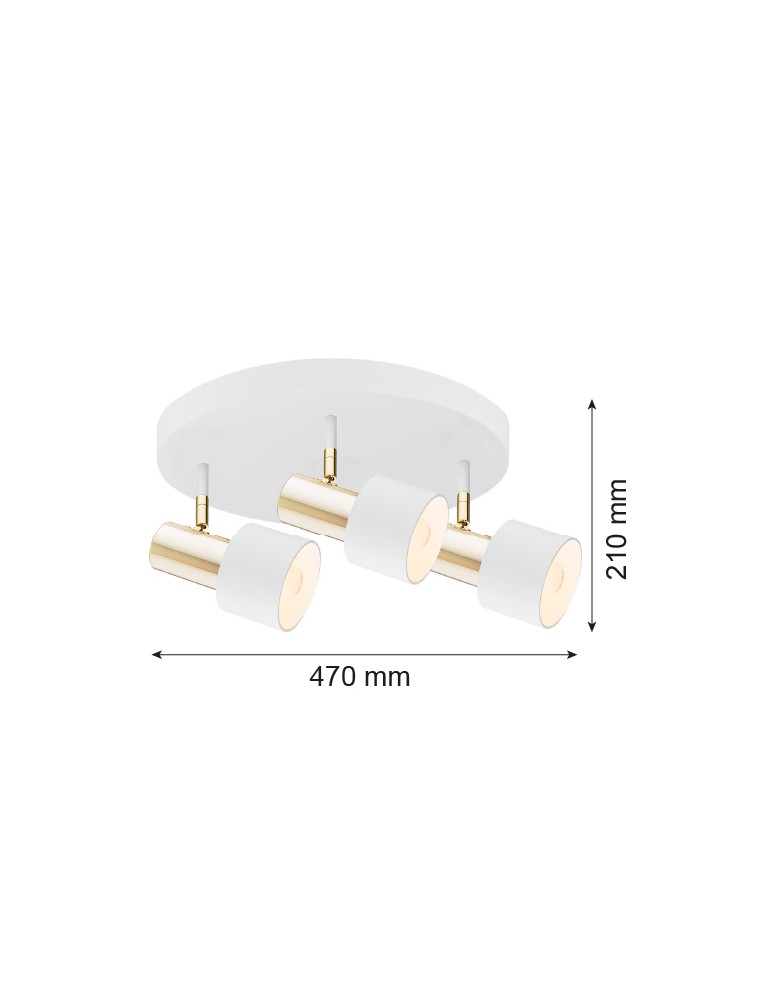 Lampy sufitowe regulowane - spoty - Argon DORIA plafon 3 pł. 3x15W (max) biały struktura mosiądz 6008 - product kolory-swiatla.pl 2
