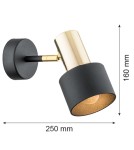 Argon DORIA kinkiet 1 pł. 1x15W (max) czarny struktura elementy mosiądzowane 4265 Argon DORIA kinkiet 1 pł. 1x15W (max) czarny struktura elementy mosiądzowane 4265