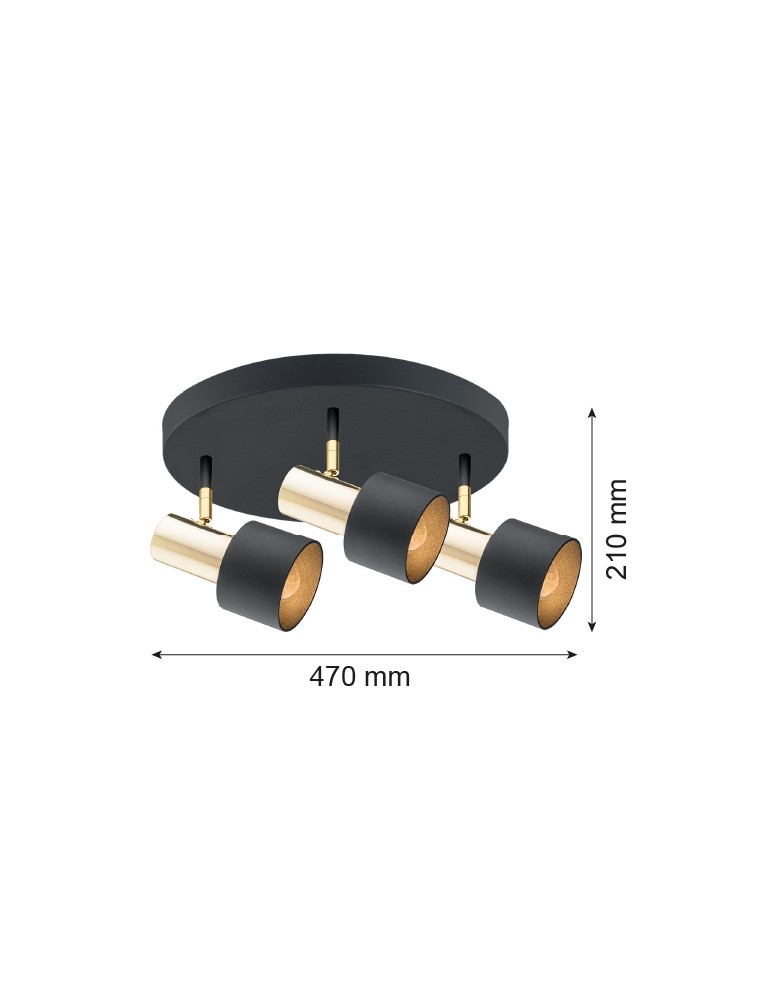 Lampy sufitowe regulowane - spoty - Argon DORIA plafon 3 pł. 3x15W (max) czarny struktura mosiądz 6006 - product kolory-swiatla.pl 2
