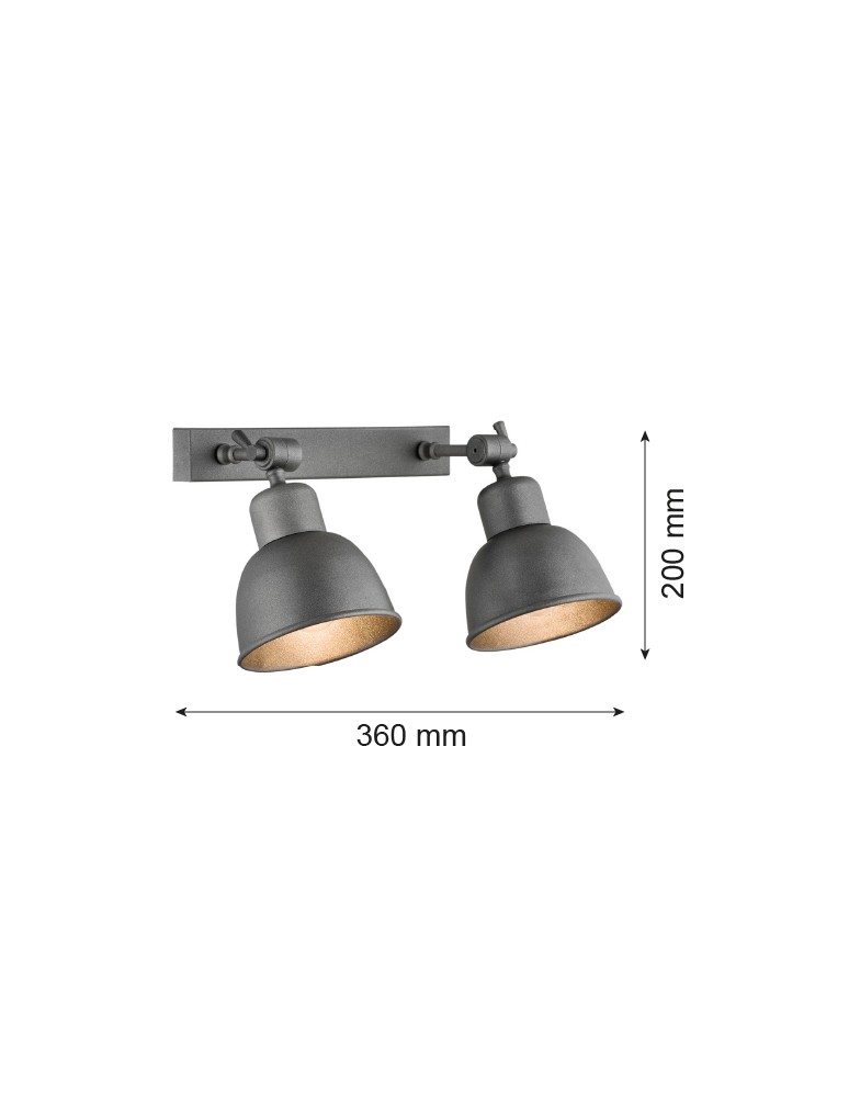 Kinkiety loftowe - industrialne - Argon EUFRAT kinkiet 2 pł. 2x15W (max) antracyt struktura 677 - product kolory-swiatla.pl 2