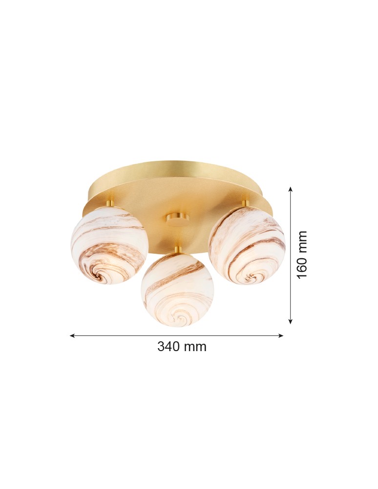 Argon FABIO 6290 plafon 3 pł. (koło), klosze biało-brązowe (marmurek), elementy mosiądz szkło, mosiądz Argon FABIO 6290 plafon 3 pł. (koło), klosze biało-brązowe (marmurek), elementy mosiądz szkło, mosiądz