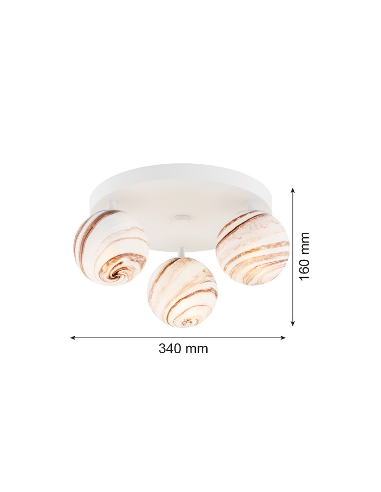 Argon FABIO 6291 plafon 3 pł. (koło), klosze biało-brązowe (marmurek), elementy kremowe białe szkło, stal lakierowana Argon FABIO 6291 plafon 3 pł. (koło), klosze biało-brązowe (marmurek), elementy kremowe białe szkło, stal lakierowana