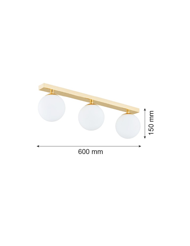Argon FLAVIO plafon 3 pł. listwa 3x7W (max) mosiądz IP44 klosze opal mat 1414