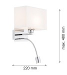 Argon HILARY kinkiet 2 pł. 1x15W (max) + 1x4.5W biały chrom 867 Argon HILARY kinkiet 2 pł. 1x15W (max) + 1x4.5W biały chrom 867