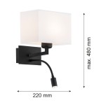 Argon HILARY kinkiet 2 pł. 1x15W (max) + 1x4.5W biały czarny mat 868 Argon HILARY kinkiet 2 pł. 1x15W (max) + 1x4.5W biały czarny mat 868