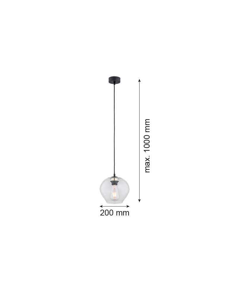 Lampy wiszące pojedyncze - Argon KALIMERA lampa wisząca 1 pł. mniejsza 1x15W (max) transparentny czarny mat 4041 - product kolory-swiatla.pl 2
