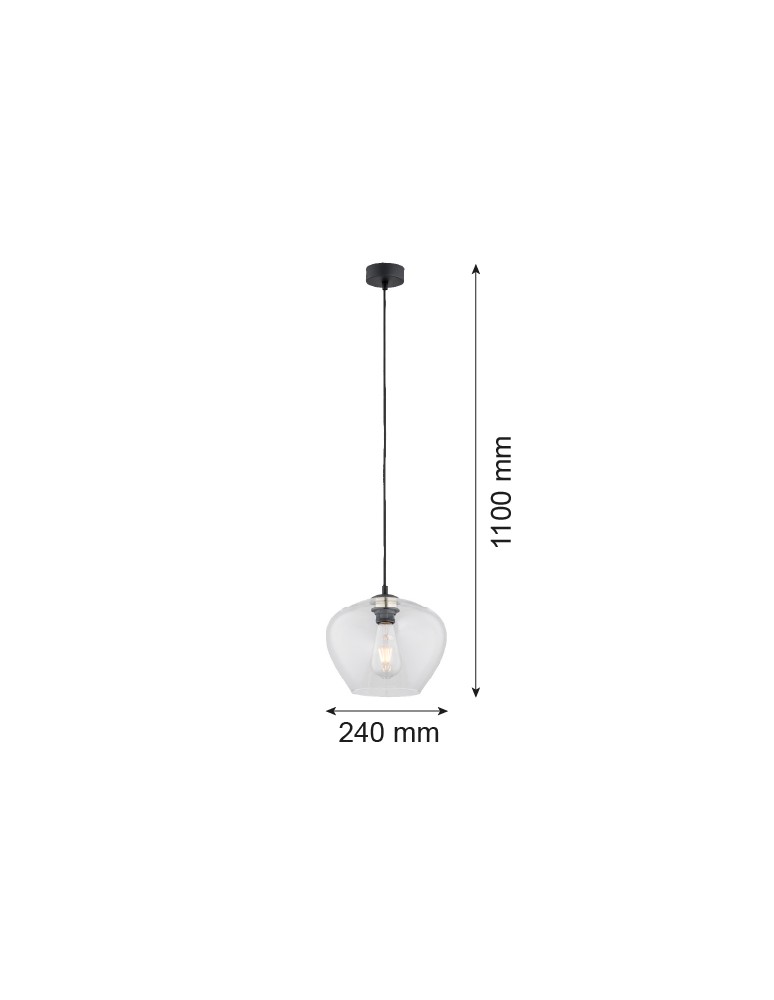 Lampy wiszące pojedyncze - Argon KALIMERA lampa wisząca 1 pł. większa 1x15W (max) transparentny czarny mat 4043 - product kolory-swiatla.pl 2