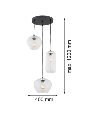 Argon KALIMERA lampa wisząca 3 pł. 3x15W (max) transparentny czarny mat 1431 - produkt 2