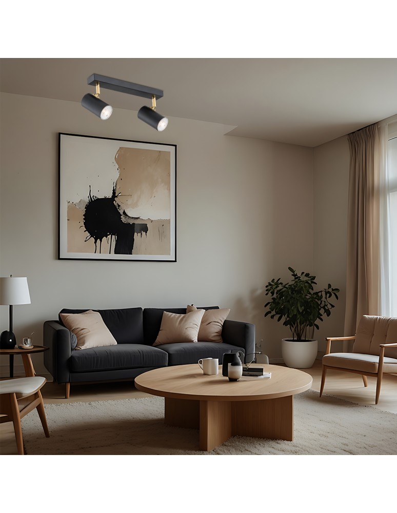 Argon LAGOS plafon 2 pł. 2x5W (max) czarny struktura elementy mosiądzowane 891 Argon LAGOS plafon 2 pł. 2x5W (max) czarny struktura elementy mosiądzowane 891