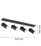 Lampy sufitowe reflektory - Argon LAGOS plafon 4 pł. 4x5W (max) czarny struktura elementy mosiądzowane 1690 - product 3