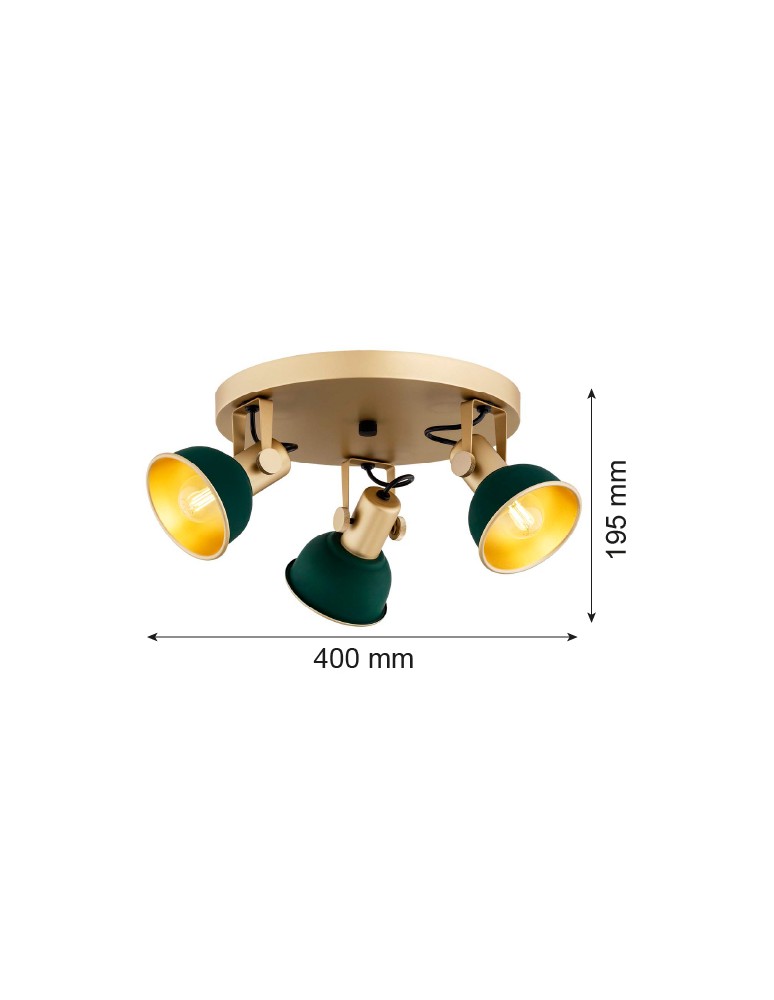 Argon LENORA plafon 3 pł. 3x7W (max) zielony złoty 6242