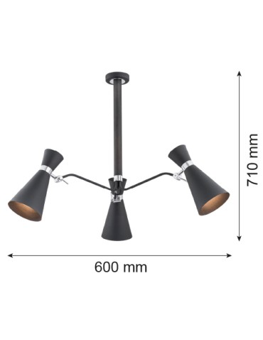 Argon LUKKA żyrandol 3 pł. 3x15W (max) czarny struktura elementy chromowane 1380 - produkt 2