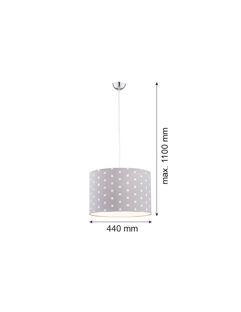 Lampy do pokoju dziecięcego - Argon MAGIC lampa wisząca 1 pł. 1x15W (max) szary w białe gwiazdki elementy chromowane 4134 - product kolory-swiatla.pl 2