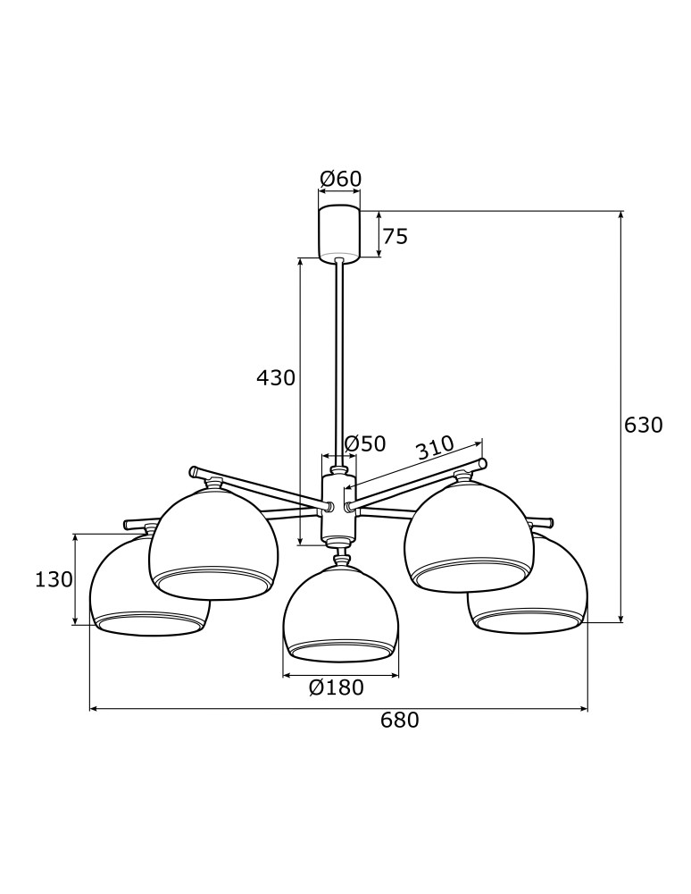 Argon MARBELLA żyrandol 5 pł. 5x15W (max) opal mat mosiądz 2088