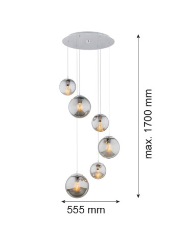 Argon OPTICA lampa wisząca 6 pł. na okrągłej podsufitce 6x15W (max) lister grafit chrom 2529 - product 2