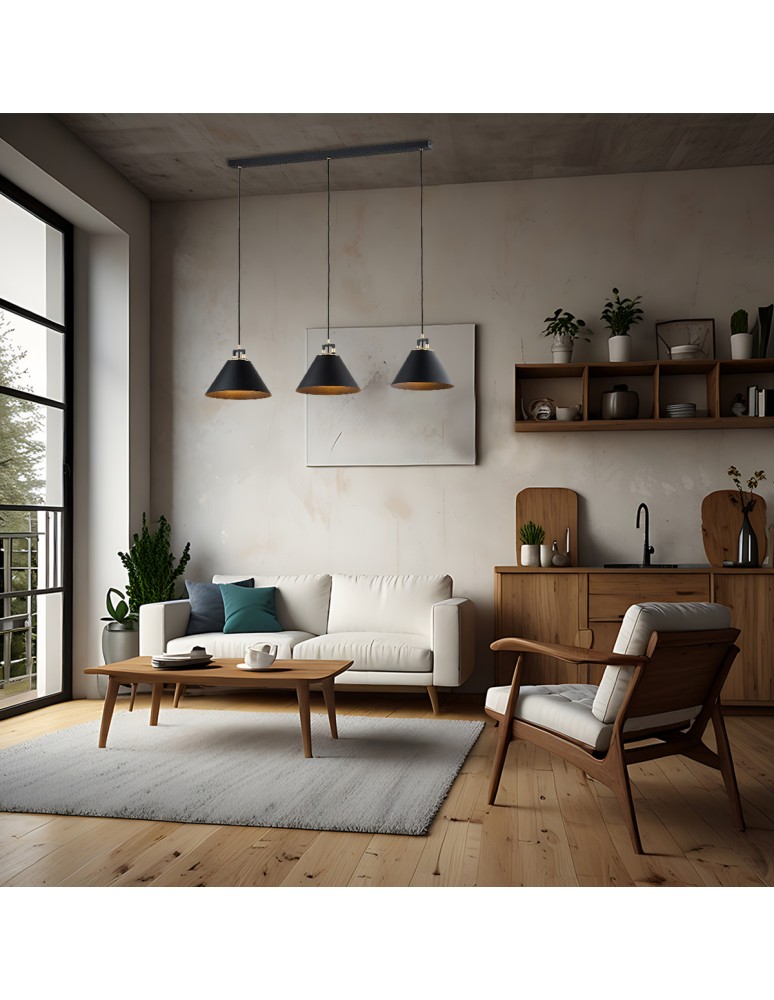 Argon ORTE lampa wisząca 3 pł. 3x15W (max) czarny struktura elementy mosiądzowane 6174 Argon ORTE lampa wisząca 3 pł. 3x15W (max) czarny struktura elementy mosiądzowane 6174