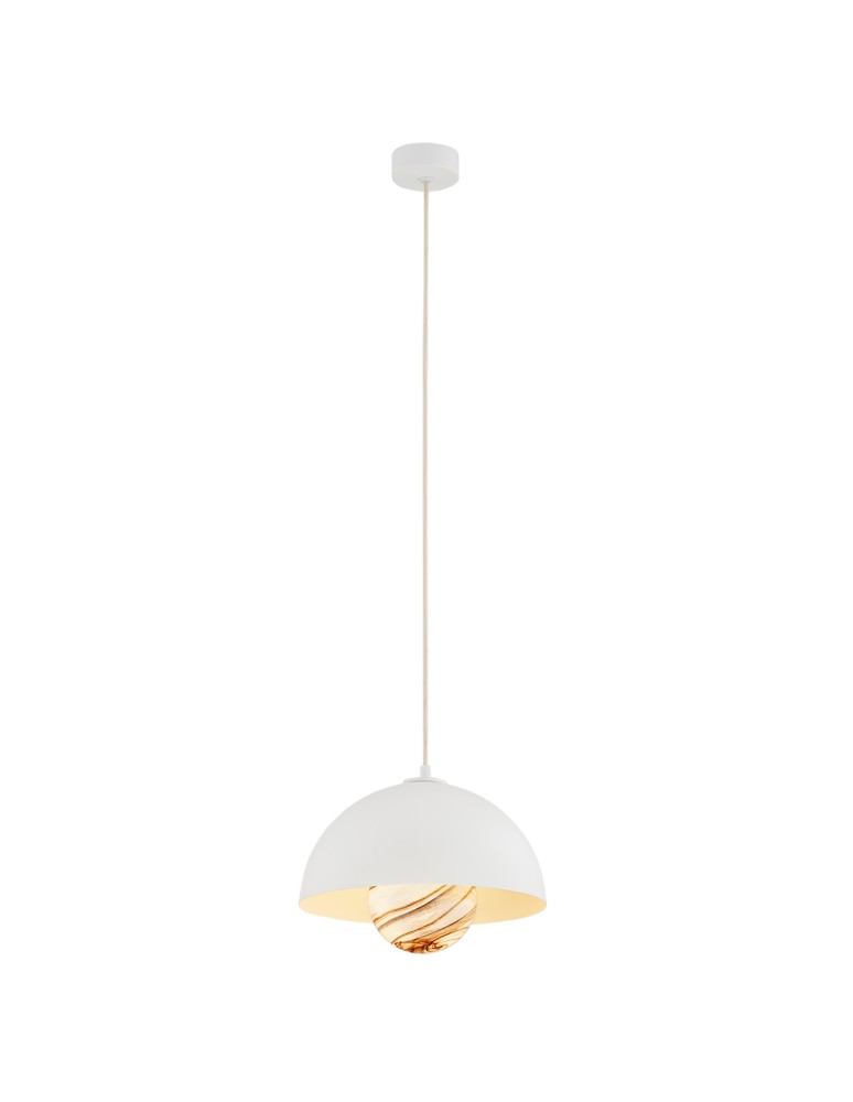 Argon PIAVA 8443 lampa wisząca 1 pł., klosz biało-brązowy (marmurek), elementy kremowe białe szkło, stal lakierowana