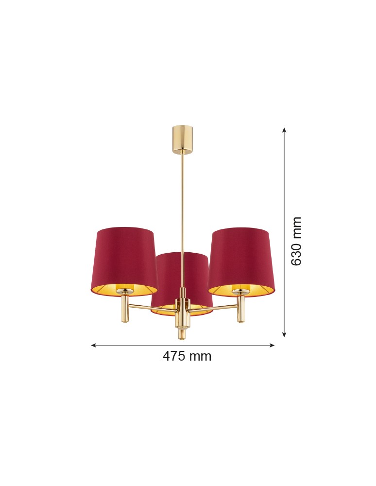 Argon PONTE PLUS żyrandol 3 pł. 3x15W (max) czerwony ciemny mosiądz 6266
