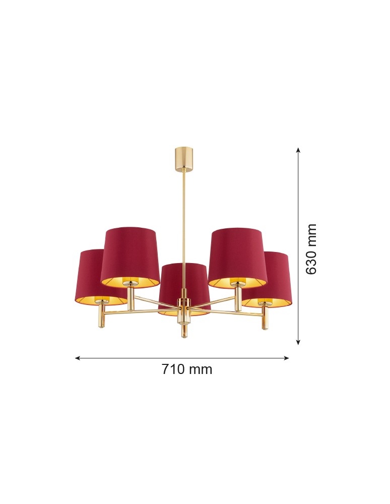 Argon PONTE PLUS żyrandol 5 pł. 5x15W (max) czerwony ciemny mosiądz 2169