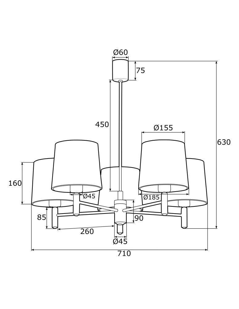 Argon PONTE lampa wisząca 5 pł. 5x15W (max) granat ciemny mosiądz 2086 Argon PONTE lampa wisząca 5 pł. 5x15W (max) granat ciemny mosiądz 2086