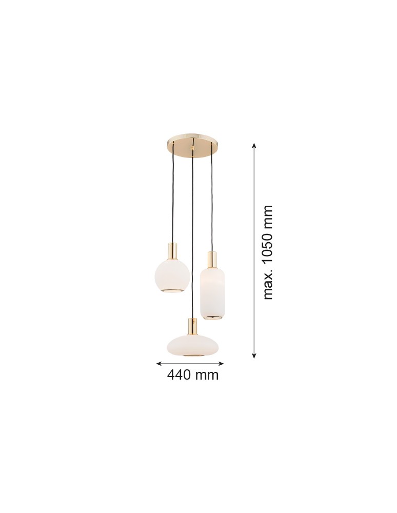 Argon SAGUNTO lampa wisząca 3 pł. na okrągłej podsufitce 3x15W (max) opal mat mosiądz 1489 Argon SAGUNTO lampa wisząca 3 pł. na okrągłej podsufitce 3x15W (max) opal mat mosiądz 1489