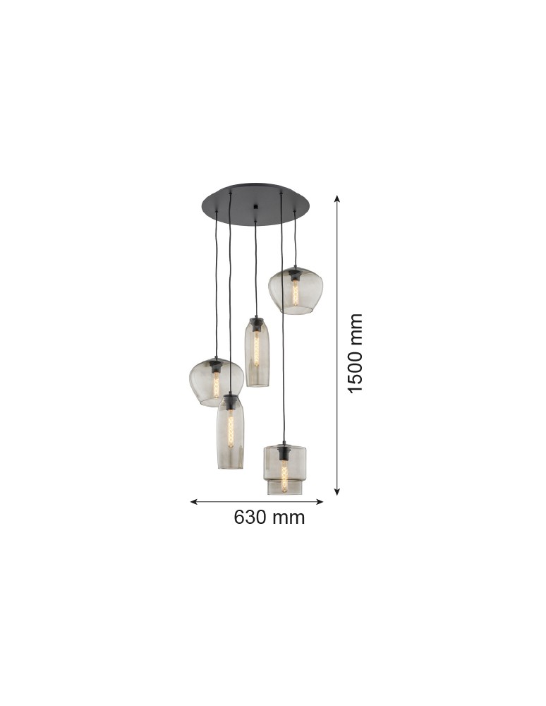 Lampy wiszące - Argon SERAFINO lampa wisząca 5 pł. 5x15W (max) dymny czarny mat 2080 - product kolory-swiatla.pl 2