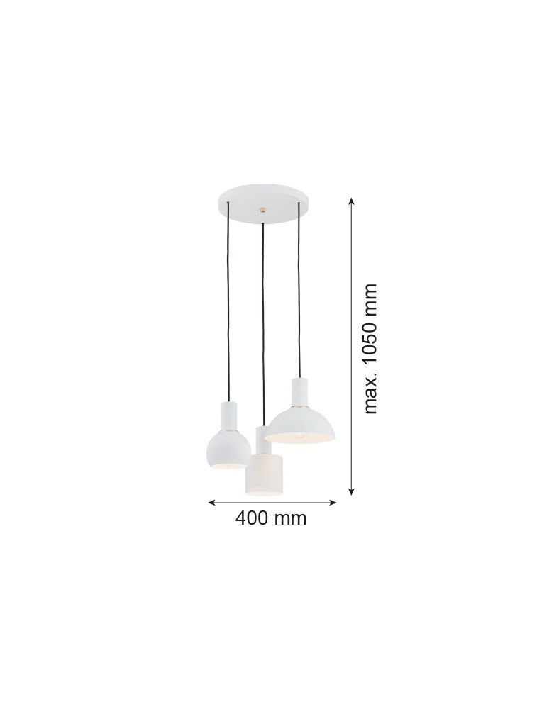 Lampy wiszące - Argon SINES lampa wisząca 3 pł. na okrągłej podsufitce 3x15W (max) biały struktura elementy mosiądzowane 1468 - product kolory-swiatla.pl 2