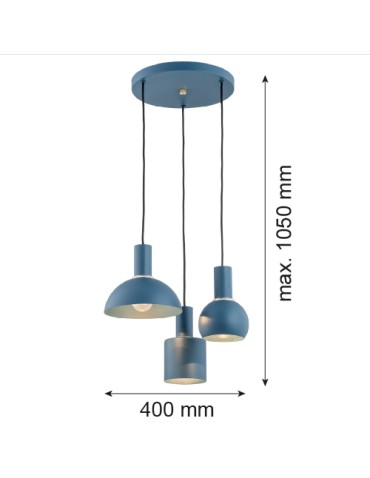 Argon SINES lampa wisząca 3 pł. na okrągłej podsufitce 3x15W (max) granat struktura elementy mosiądzowane 1471 - produkt 2