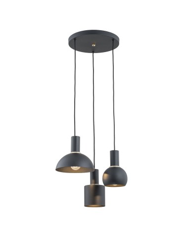 Argon SINES lampa wisząca 3 pł. na okrągłej podsufitce 3x15W (max) czarny struktura elementy mosiądzowane 1472