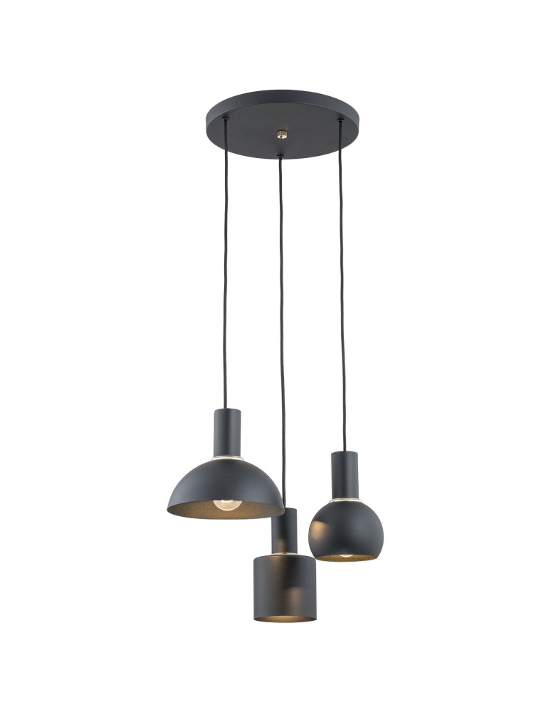 Argon SINES lampa wisząca 3 pł. na okrągłej podsufitce 3x15W (max) czarny struktura elementy mosiądzowane 1472 Argon SINES lampa wisząca 3 pł. na okrągłej podsufitce 3x15W (max) czarny struktura elementy mosiądzowane 1472