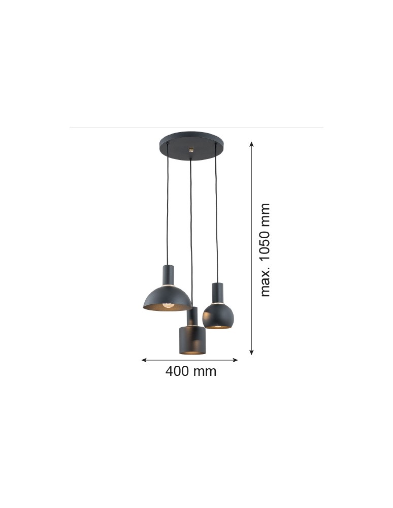 Argon SINES lampa wisząca 3 pł. na okrągłej podsufitce 3x15W (max) czarny struktura elementy mosiądzowane 1472 Argon SINES lampa wisząca 3 pł. na okrągłej podsufitce 3x15W (max) czarny struktura elementy mosiądzowane 1472