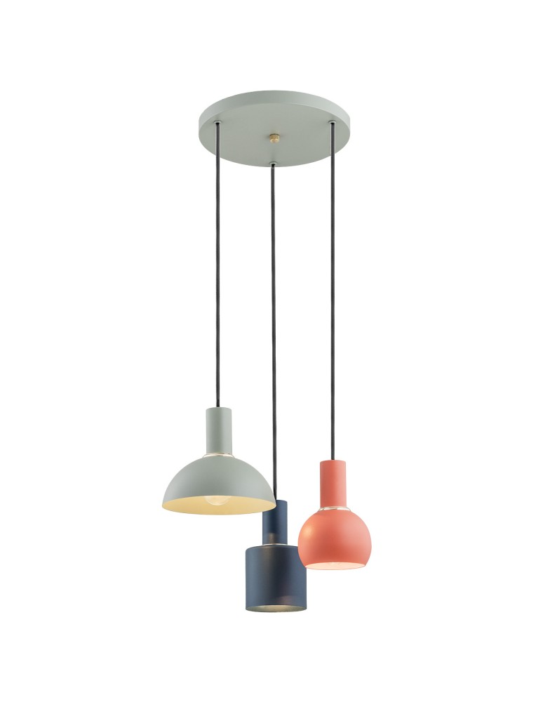 Argon SINES lampa wisząca 3 pł. na okrągłej podsufitce 3x15W (max) mix (szałwia, koral, czarny) elementy mosiądzowane 1479