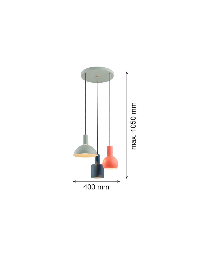 Lampy wiszące - Argon SINES lampa wisząca 3 pł. na okrągłej podsufitce 3x15W (max) mix (szałwia, koral, czarny) elementy mosiądzowane 1479 - product kolory-swiatla.pl 2