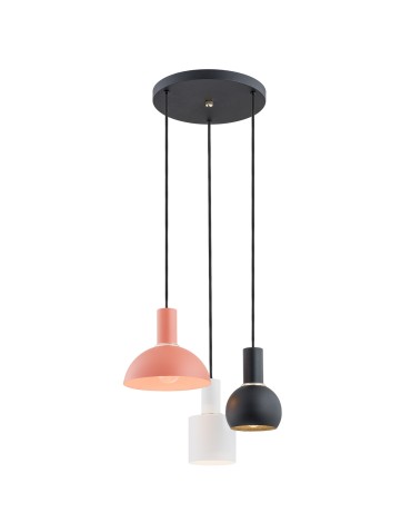 Argon SINES lampa wisząca 3 pł. na okrągłej podsufitce 3x15W (max) mix (biały, czarny, koral) elementy mosiądzowane 1480