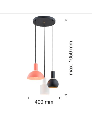 Argon SINES lampa wisząca 3 pł. na okrągłej podsufitce 3x15W (max) mix (biały, czarny, koral) elementy mosiądzowane 1480 - produkt 2