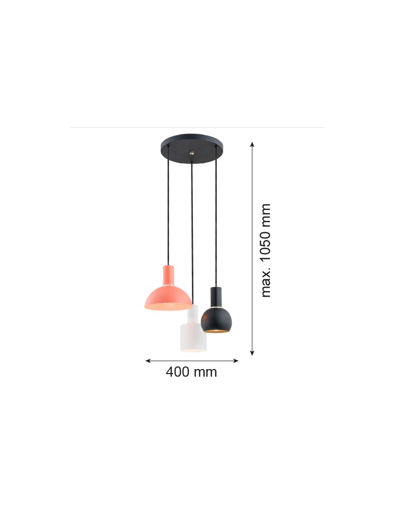 Lampy wiszące - Argon SINES lampa wisząca 3 pł. na okrągłej podsufitce 3x15W (max) mix (biały, czarny, koral) elementy mosiądzowane 1480 - product kolory-swiatla.pl 2