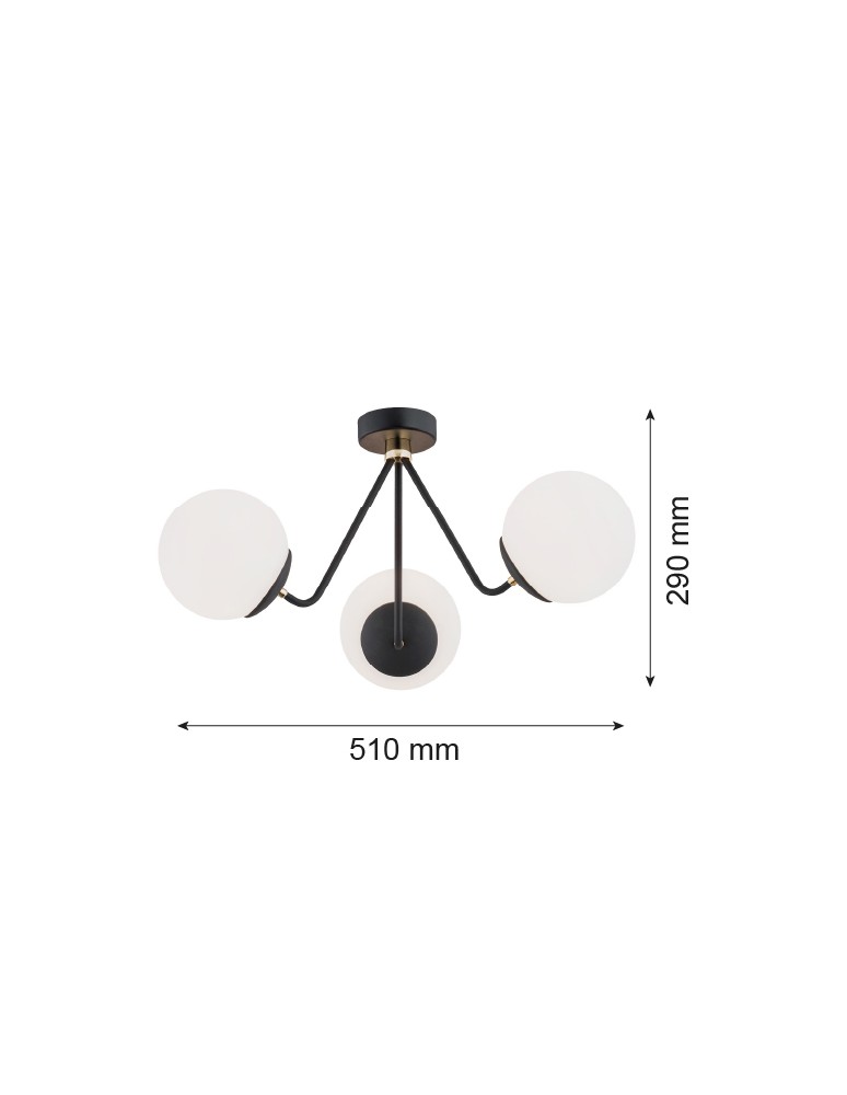Lampy sufitowe 3 punktowe - Argon TOMAR żyrandol 3 pł. 3x15W (max) opal mat czarny struktura 1478 - product kolory-swiatla.pl 2