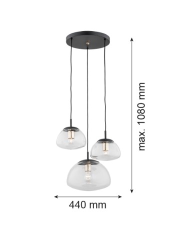 Argon TRINI lampa wisząca 3 pł. na okrągłej podsufitce 3x15W (max) transparentny czarny mat 1492 - produkt 2