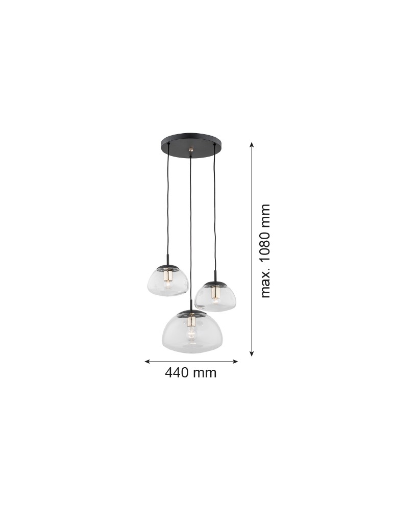 Argon TRINI lampa wisząca 3 pł. na okrągłej podsufitce 3x15W (max) transparentny czarny mat 1492 Argon TRINI lampa wisząca 3 pł. na okrągłej podsufitce 3x15W (max) transparentny czarny mat 1492