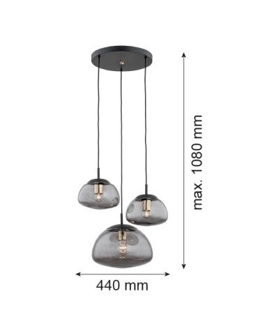 Argon TRINI lampa wisząca 3 pł. na okrągłej podsufitce 3x15W (max) dymny czarny mat 1493 - produkt 2