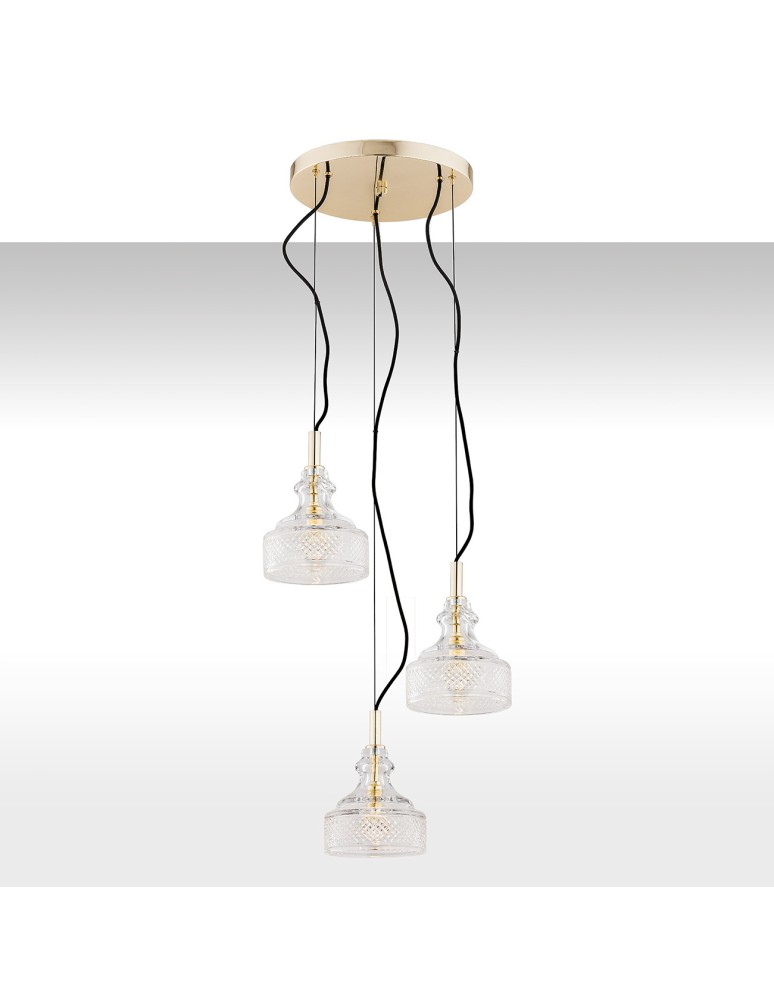 Argon CRUZ lampa wisząca 3 pł. na okrągłej podsufitce 3x7W (max) transparentny mosiądz 1462