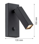 Kinkiety do czytania - Argon ROCK kinkiet 1 pł. 1x6W LED (max) czarny struktura 4723 - product 3