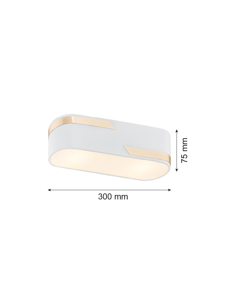 Lampy sufitowe nowoczesne - Argon TONI plafon 2 pł. 2x15W (max) mleczny biały struktura ze złotym paskiem 906 - product kolory-swiatla.pl 2