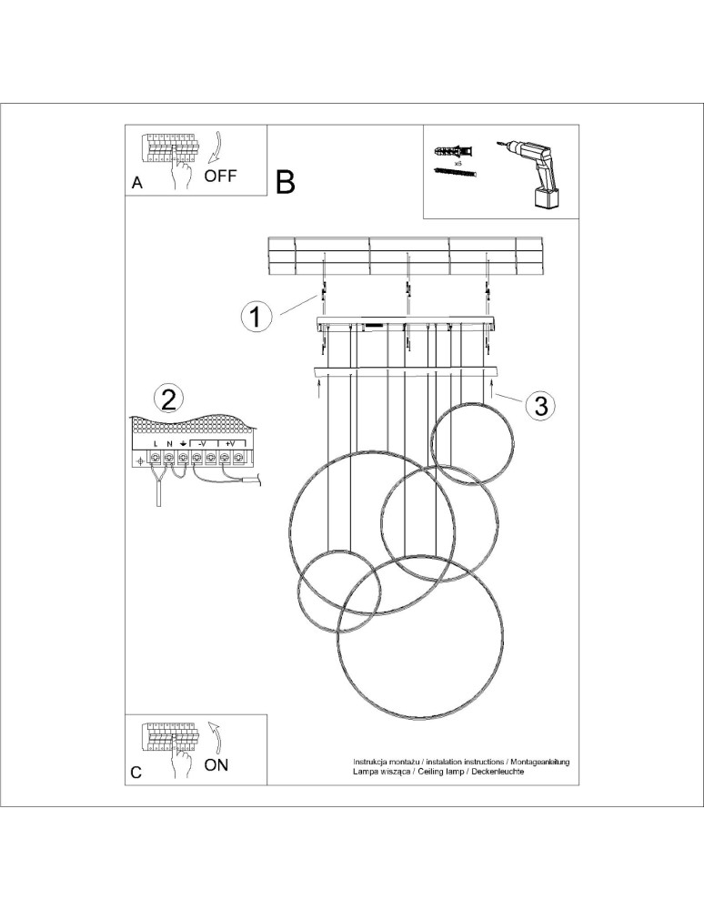 Thoro Lampa wisząca RIO 5 55/55/78/110/110 czarna LED 4000K TH.544 Thoro Lampa wisząca RIO 5 55/55/78/110/110 czarna LED 4000K TH.544
