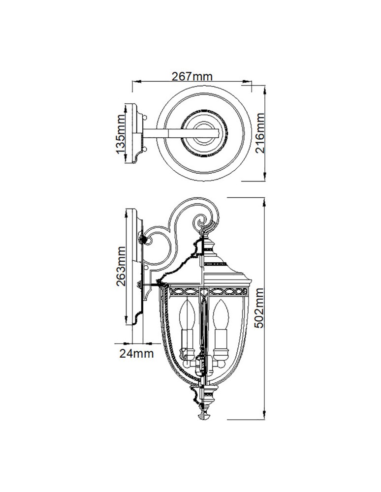 Elstead Lighting Średnia latarnia naścienna English Bridle - 3 źródła światła - Czarna IP44 FE-EB2-M-BLK Elstead Lighting Średnia latarnia naścienna English Bridle - 3 źródła światła - Czarna IP44 FE-EB2-M-BLK