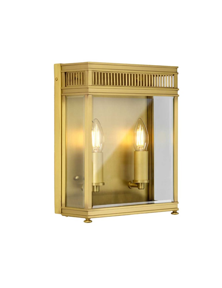 Elstead Lighting Średnia latarnia naścienna Holborn - 2 źródła światła - Szczotkowany mosiądz IP44 HL7-M-BB