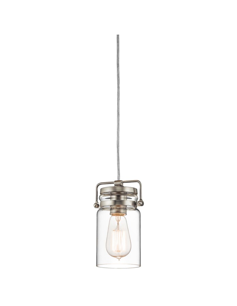 Elstead Lighting Mała lampa wisząca Brinley - 1 źródło światła - Szczotkowany nikiel KL-BRINLEY-MP-NI Elstead Lighting Mała lampa wisząca Brinley - 1 źródło światła - Szczotkowany nikiel KL-BRINLEY-MP-NI